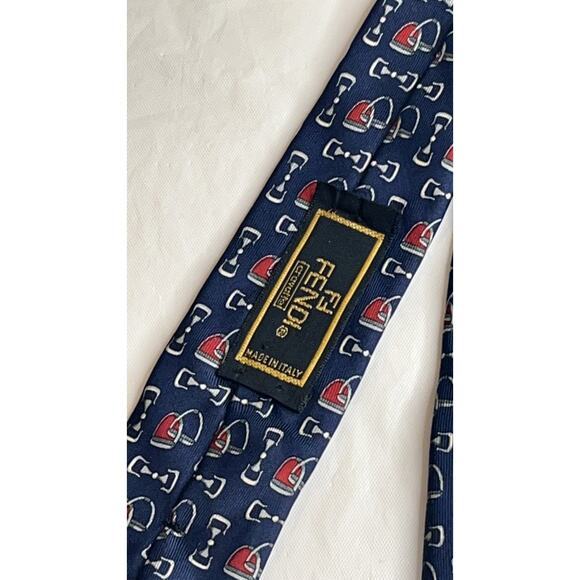 Vintage FENDI Silk Neck Tie - Blue - Made in Italy - Picture 5 of 7